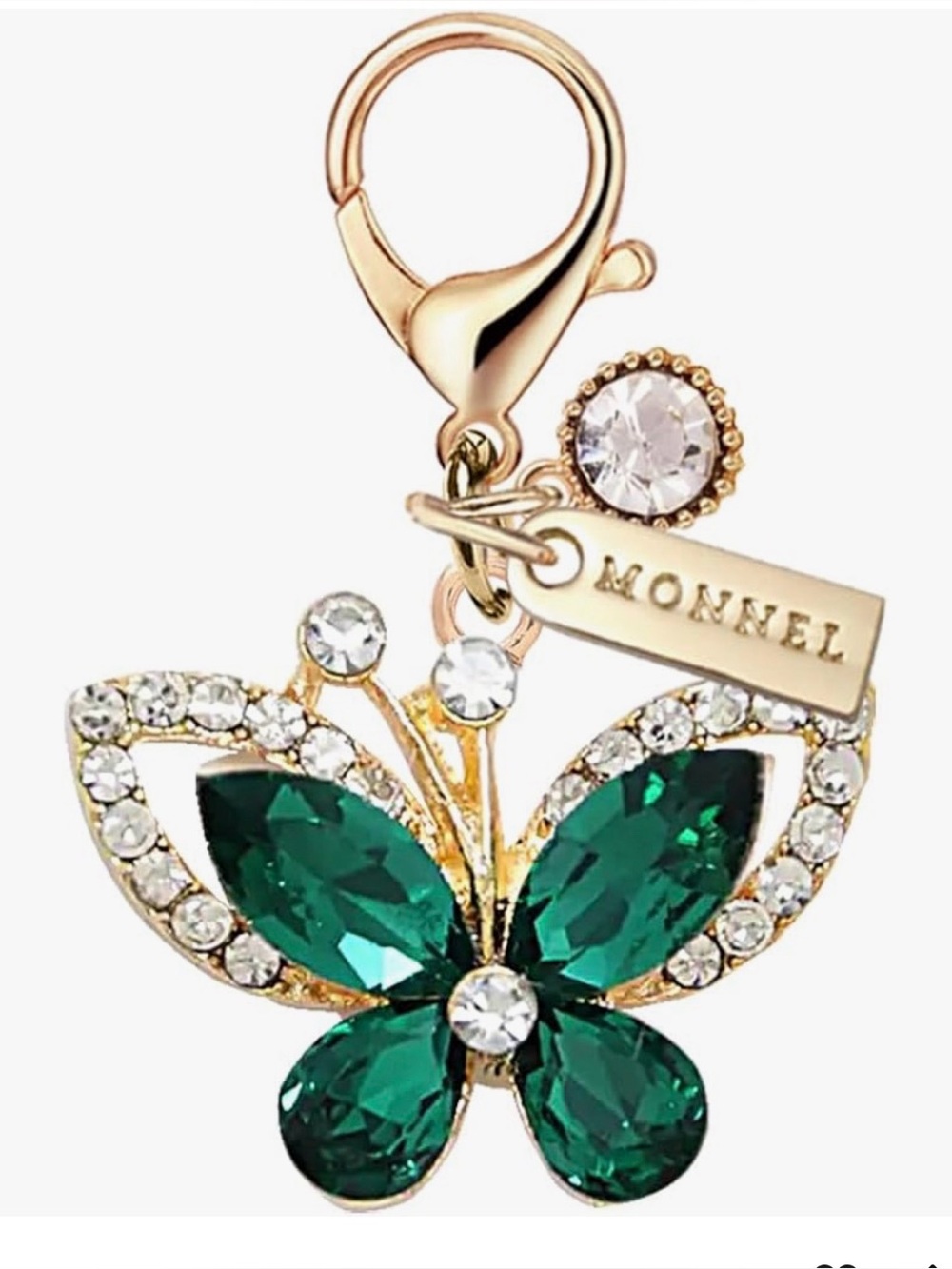 MONNEL Green Crystal Butterfly Bag Charm-New